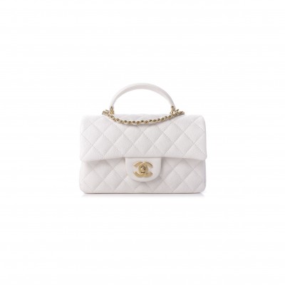 CHANEL MASTER CAVIAR QUILTED MINI TOP HANDLE RECTANGULAR FLAP WHITE (20*13*9cm) 